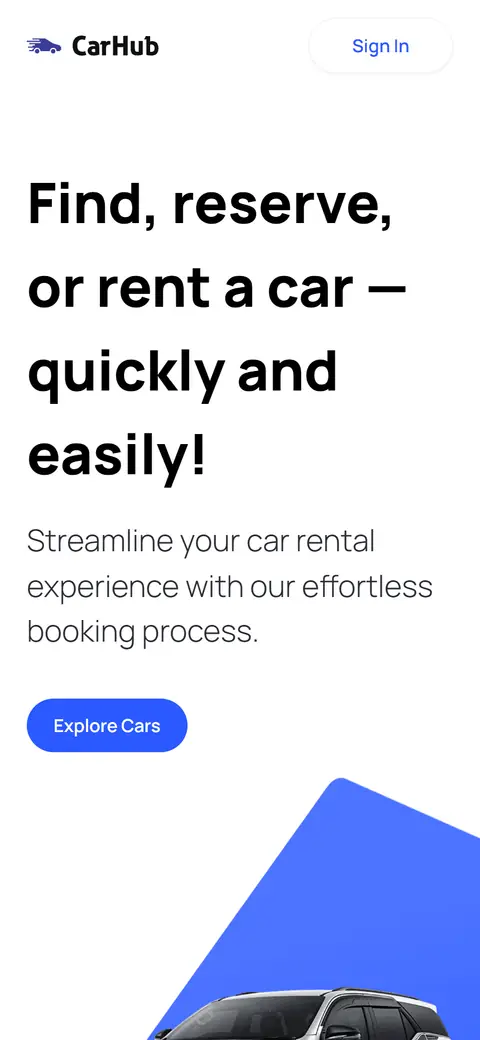 Car Hub Automotive Showcase & Rental Mobile Responsive